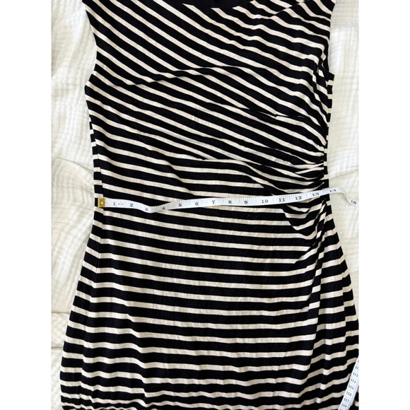 Women's LOFT Petite Striped Ruched Sheath Dress MP Black White - Picture 6 of 9
